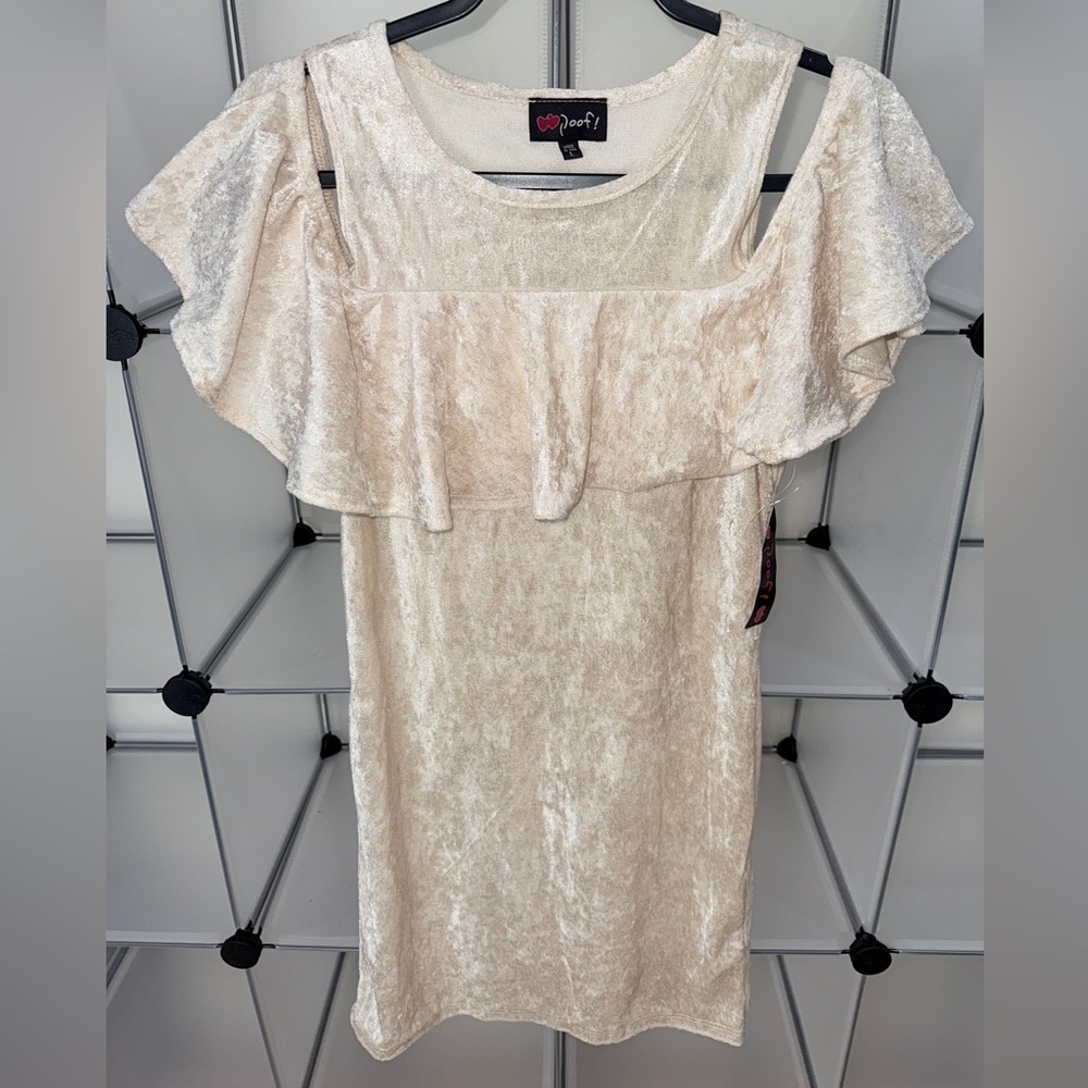 Poof Women's Cold Shoulder Velvet Ivory Mini Dress Size L